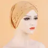 Europa y Estados Unidos AliExpress nueva tela elástica cruz en la frente gorra de India gorra de césped con cuentas gorra de quimioterapia en stock