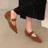 Sapatos de camurça com salto interno, bico fino e boca rasa para mulheres, nova versão coreana para primavera e outono, estilo francês suave de fada, vento noturno, sapatos Mary Jane