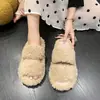 Pantuflas de Felpa Gruesas y Suaves Estilo Coreano con una Correa para Mujer Otoño/Invierno 2026 Nuevas de Color Sólido Versátiles para el Hogar Casual de Algodón