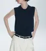 Conjunto Estilo M1U/Estilo College Colete Tricotado Sem Manga com Gola Polo para Mulheres Verão Retro Versátil Top