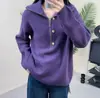 Otoño Invierno Transfronterizo Nuevo Botón Media Cremallera Cuello Alto Jersey Estilo Pequeño Chanel Tejido de Temperamento Top de Punto Holgado para Mujer