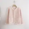 Estilo Francês Fragrância Primavera e Outono Novo Senso de Alto Padrão Costura Renda Redutor de Idade Jaqueta Suéter Imitação Veludo de Mínk Cardigan de Tricô