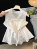 Camisa Regata Doce Francesa Decote V Sem Mangas Feminina Moda Emagrecedora Laço Boneca Redutor de Idade Top A12222