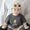 Conjunto de Primavera e Outono para Bebê Menino, Moletom da Moda Bebê Falso Duas Peças, Calça Reta Versátil Casual Infantil Bonita Estilo Coreano