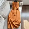 2026 Tencel Lino Elegante Color Sólido Cuello en V Sin Mangas Vestido Largo Venta al por Mayor N3Dq6128