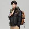 Jaqueta de Penas Fashion com Capuz Nova de Inverno para Homens, Penugem de Pato Branca, Casaco Estiloso Versátil Resistente ao Frio Quente para Trabalho para Homens