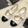 Versión de Piel de Oveja~2026 Zapatos Planos de Tira Única con Lazo Estilo Chanel para Mujer, Zapatos Planos Mary Jane de Cuero Retro Francés para Mujer