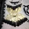 Nuevo Estilo Europeo y Americano Ropa de Casa, Conjunto de Pijama Camisola con Ribete de Encaje Moderno y Cómodo, Conjunto Sexy de Encaje de Malla