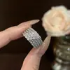 Diseño de Nicho Transfronterizo Europeo y Americano, Versátil y Deslumbrante, Lleno de Diamantes, Brillante Como un Cielo Estrellado, Anillo Abierto Incrustado con Circonitas
