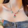 Collar con Colgante de Estrella de Cinco Puntas Rosa Dopamina Verde para Mujer Diseño de Nicho Estilo Dulce Fresco Chica Popular Cadena de Sudor Accesorios