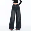 Jeans Wide Leg Rasgado Retrô Feminino 2026 Outono/Inverno Novo Estilo Jeans de Cintura Alta Emagrecedor Calças Retas Versáteis e Relaxadas