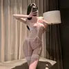 Bodega ebria talla grande lencería sexy uniforme tentación pijama conjunto de liguero mujeres sexy encaje transparente tentación