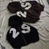 Cárdigan con cremallera estilo callejero de campus europeo y americano, moda con patrón de letras, otoño e invierno, cómodo, casual, sudadera con capucha de manga larga