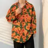 Camisa floral retrô vintage estilo Hong Kong para homens e mulheres, marca da moda de verão, camisa jaqueta havaiana casual de manga comprida solta para casais