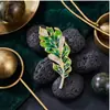 Broche Vintage de Esmalte Verde Hoja Diseño de Nicho Moda Versátil Pin para Solapa de Traje Chaqueta Pin Anti-Exposición