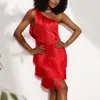 Vestido de escenario de danza latina con lentejuelas y flecos multicapa sin hombros atuendo de actuación banquete fiesta de cóctel vestido para mujer 1265