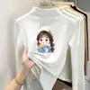 Camiseta base de doble cara con forro polar para niñas, manga larga para otoño e invierno con cuello medio alto, cálida y adecuada para usar en capas