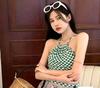 Camisola Chaleco Pequeño de Cuadros con Cordones en el Cuello para Mujer, para Verano 2023, Estilo Coreano, Ajustado, sin Espalda, sin Mangas, Top de Algodón