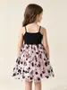 Vestido de Princesa de Verão para Meninas, Sem Mangas, Ombro a Ombro, Patchwork de Renda com Bordado de Flores, Vestido Formal Moderno com Babados, Roupa Infantil
