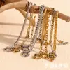 Pulsera Europea y Americana Ins Simple de Nicho Versátil Cadena de Hoja Acero Inoxidable Chapado en Oro de 18K Hebilla de Pin Pulsera de Cadena