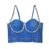Top de tubo de mezclilla con cuentas Traje de actuación Verano 2023 Nuevo Camisola Corta para el Ombligo Traje de Baile para Mujer