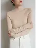 Escote en forma de pera, suéter de punto sin costuras, elegante y versátil para el trabajo, cuello semi-alto, prenda base de punto, top para mujer para capas, estilo otoño