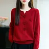 Suéter de Lana 100% Puro para Mujer, Cuello Redondo, Cardigan Tejido, Cuatro Rosas, Suéter Cardigan Tejido a Crochet Hecho a Mano, de Manga Larga