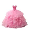 Vestido de Noche Rosa Esponjoso Sexy Dulce Hombros Descubiertos Organza Cuentas de Cristal Vestido de Fiesta de Lujo Suministro Transfronterizo