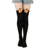 Calcetines Rayados Navideños Transfronterizos, Calcetines de Personajes de Dibujos Animados Europeos y Americanos, Calcetines de Cosplay, Calcetines Largos de Reno para Mujer por Encima de la Rodilla