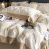 Invierno Clase A juego de cuatro piezas de cama de felpa de conejo, funda de edredón con forro polar de terciopelo de leche, sábana de coralina gruesa y cálida 4
