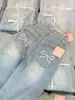 Calça jeans azul claro de cintura alta, perna larga, estilo outono, solta, afina a silhueta, versátil, com bom caimento, perna reta, comprimento até o chão, para mulheres