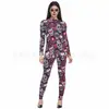 Body Estampado de Esqueleto Europeu e Americano para Halloween Feminino Manga Longa Slim Fit Collant Fantasia para Baile de Máscaras Performance de Palco