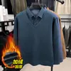 Contiene Lana y SedaCuello en V Falso Dos Piezas Camisa Cálida Suéter Engrosado con Felpa Ropa de Papá Camisa Cálida