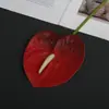 Anturio rojo artificial transfronterizo de un solo tallo con textura 3D para decoración de escenas del hogar, accesorios decorativos para arreglos florales, ramo de flores artificiales venta directa
