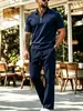 Sitio Web Independiente Transfronterizo Europeo y Americano Ins Conjunto de Camisa Polo de Color Sólido para Hombre de Primavera y Otoño + Pantalones Moda Casual de Negocios