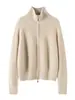Cardigan Suéter Gola Alta com Zíper Duplo Estilo Americano Personalizado Outono e Inverno para Homens e Mulheres, Jaqueta Tricotada Casual Lisa de Manga Longa