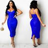 X5387 Nuevo Producto Transfronterizo Aliexpress Moda Europea y Americana Club Nocturno Lentejuela Sexy Tirantes Abertura Falda Larga Vestido para Mujer