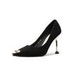 9333-1 Salto Alto Feminino Bico Metálico Camurça Salto Agulha Sapatos para o Trabalho Sapatos Profissionais Estilo Diário Branco Francês Alto Padrão