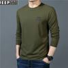 Camiseta Gola Redonda Manga Longa Crewneck JP Outono Nova Cor Sólida Camisa Básica Casual Solta Suéter Bordado TS5205