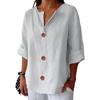 2025 Amazon Transfronterizo Europeo y Americano Primavera y Otoño Nueva Camiseta Holgada Cómoda Casual Cuello en V Top con Botones para Mujer