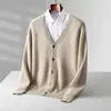 Nuevo Cardigan de Lana Grueso con Ranuras de Capa de Aire Otoño e Invierno para Hombre Cuello en V Holgado Casual Suéter Chaqueta de Lana talla extra