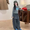 Conjunto Informal de 2 Piezas para Niñas de Primavera y Otoño: Conjunto de Top de Manga Larga Estampado y Pantalones con Dobladillo Fruncido, Atuendo de Otoño a la Moda para Niños Mayores