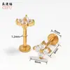 Pendientes de Flor de Acero Inoxidable Europeo y Americano con Circonita, Clavillos para Hélice de Oreja de Acero de Titanio, Unisex, Joyería de Labio Dorada para Otoño e Invierno