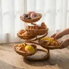 Cesta de Fruta Tejida a Mano Multicapa Restaurante Hogar Tres Capas Mimbre Imitación Cesta de Mimbre para Fruta Seca Snacks Bandeja de Mimbre Cesta de Postre