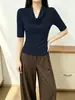 Camiseta de manga tres cuartos 260g Lyocell lana para mujer, corte ajustado, top de cuello caído, suministro exclusivo mayorista de verano