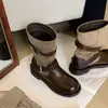 Botas Cortas Retro Melard con Parches y Hebilla hasta Media Pantorrilla para Mujer 2026 Nueva Moda Tacón Grueso Botas de Montar
