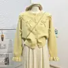 Cárdigan de Punto con Lazo Tridimensional Estilo Dulce Suave Estilo Coreano para Mujer Manga Campana Cuello Redondo Abrigo Suéter Top Corto