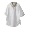 Ropa para Hombre Fengshe / Nuevo Estilo Verano 2026 Camiseta Versátil de Manga Corta Falsa de Dos Piezas para Hombre, Talla Grande, Corte Holgado, Marca de Moda Camiseta de Media Manga