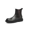 Botas Chelsea Simples e Versáteis de Couro Bovino Estilo Coreano 2025 Inverno Salto Médio Grosso Bico Redondo Commuter Couro Genuíno Cano Curto Pequeno para Mulheres
