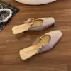 Sandalias Perezosas de Tacón Grueso Estilo Francés, Zapatos Mula con Punta Cerrada, Medias Zapatillas de Verano con Punta Cuadrada para Exteriores, Ultra Suaves